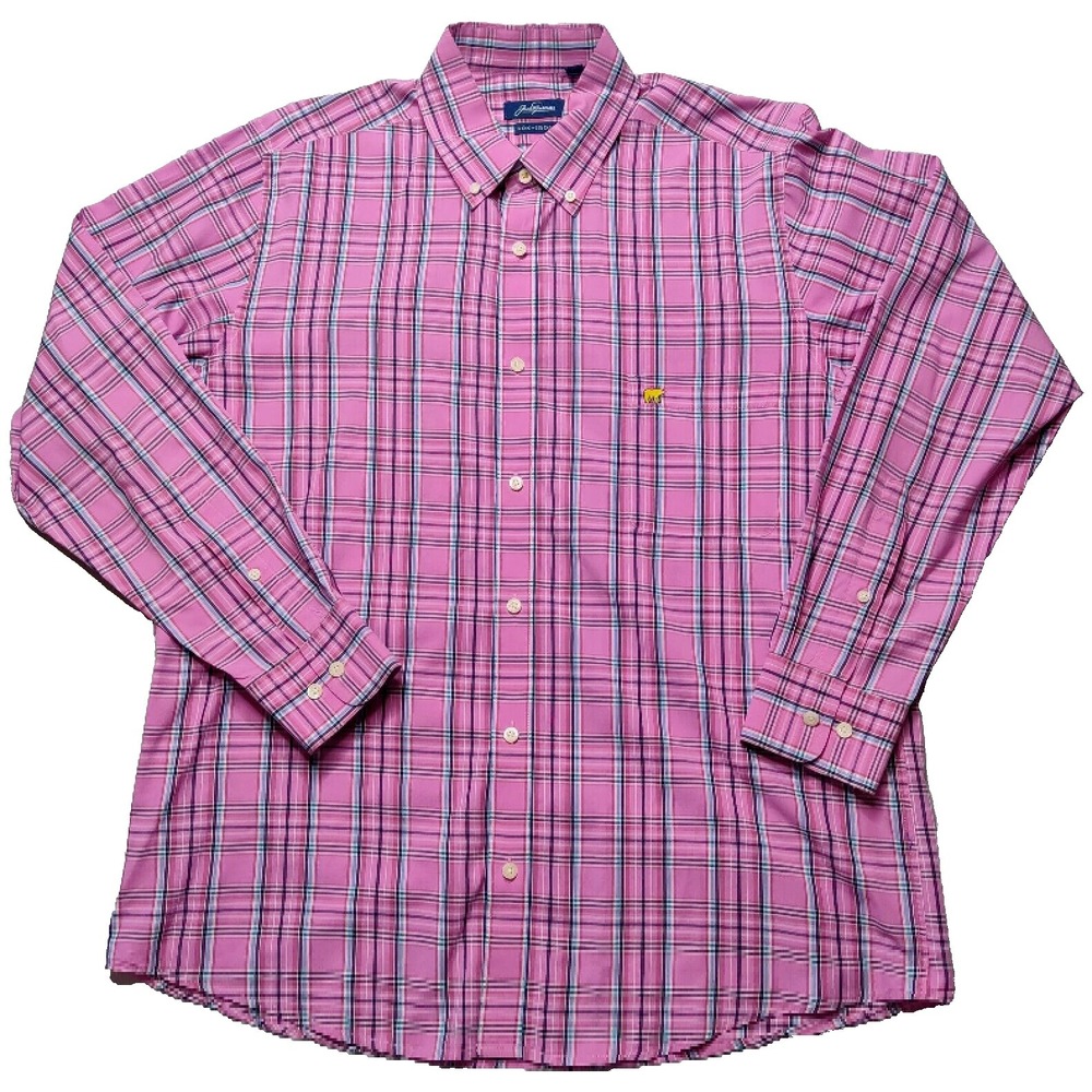 JACK NICKLAUS NON-IRON Pink‎ Plaid Button Shirt EUC - Men Large